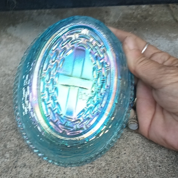 Westmoreland Vintage Aqua Carnival Glass Hen on Nest - Picture 3 of 7